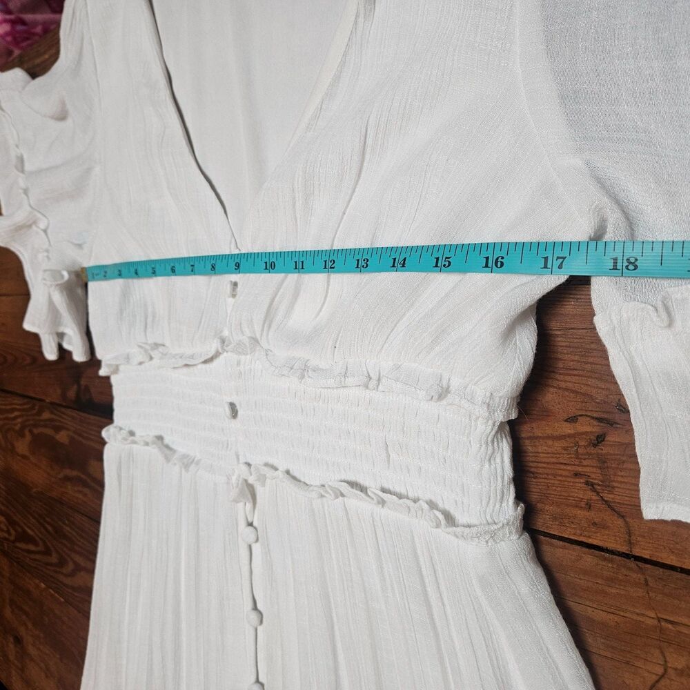FAB'RIK Maxi Dress White Women Sz L Ruffles Tiers V-Neck Bohemian Cottagecore - Picture 5 of 11